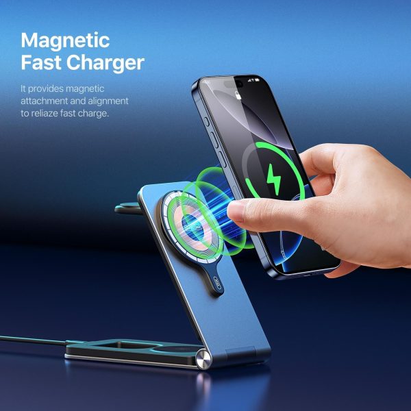 15W 3 In 1 Foldable Magnetic Wireless Charger Grey - Image 7