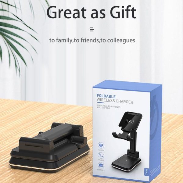 Portable 2 In 1 Wireless Charging Stand Single Charge - Black - Image 8