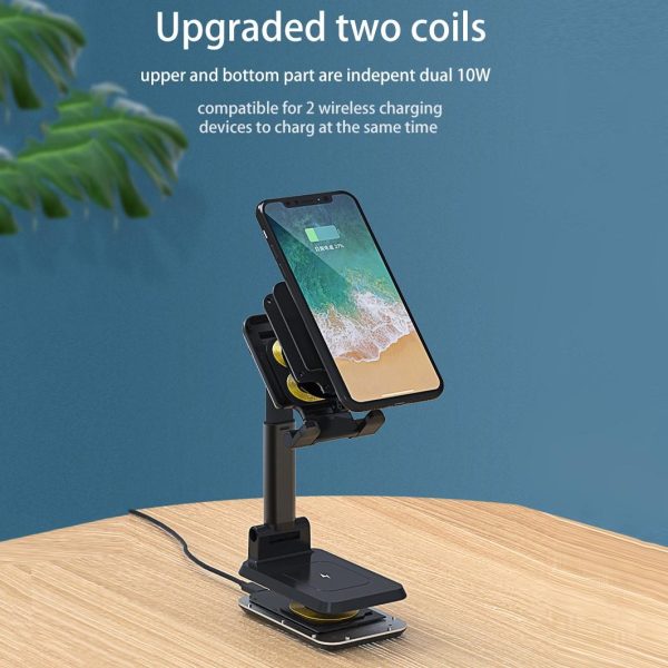 Portable 2 In 1 Wireless Charging Stand Single Charge - Black - Image 10