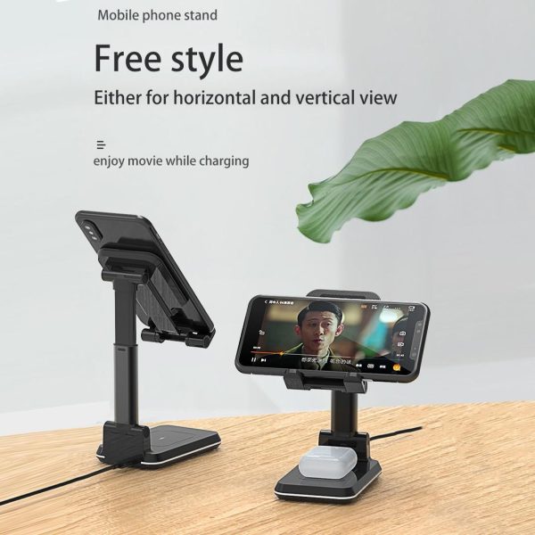 Portable 2 In 1 Wireless Charging Stand Single Charge - Black - Image 11