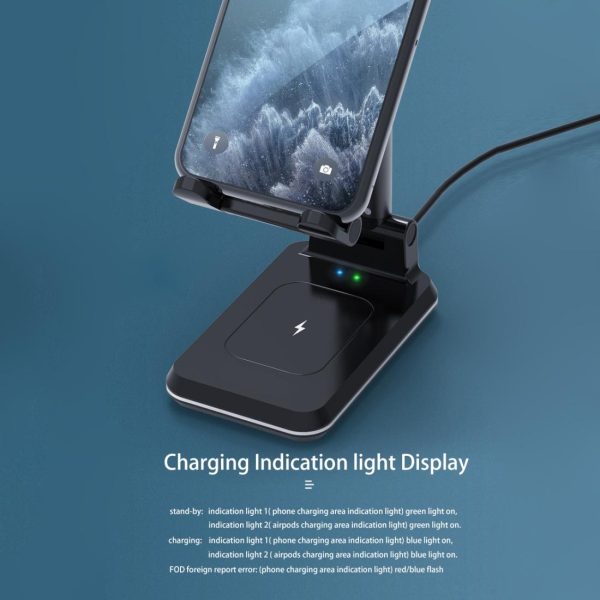 Portable 2 In 1 Wireless Charging Stand Single Charge - Black - Image 14