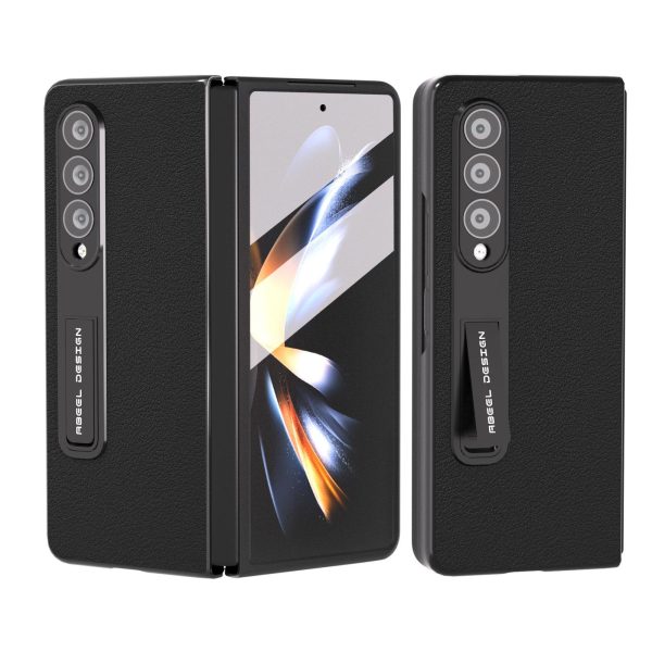 Leather Phone Case with Holder for Samsung Galaxy z Fold 4 / 5g - Wave Design - Black