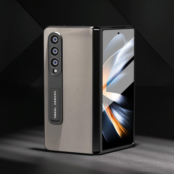 Leather Phone Case with Holder for Samsung Galaxy z Fold 4 / 5g - Wave Design - Black - Image 3