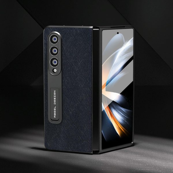 Cross Texture Leather Phone Case with Holder for Samsung Galaxy z Fold 4 5g - Black - Image 3