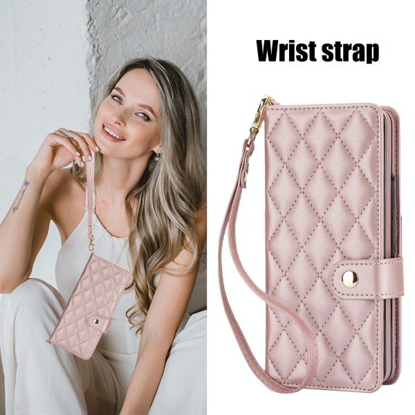 For Samsung Galaxy z Fold4 5G Multifunctional Rhombic Leather Crossbody Phone Case - White - Image 3