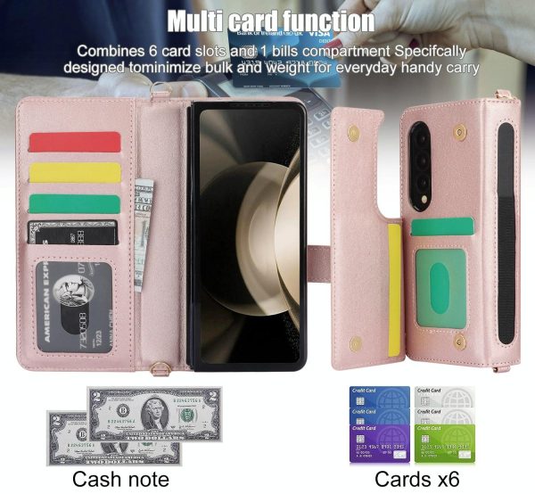 For Samsung Galaxy z Fold4 5G Multifunctional Rhombic Leather Crossbody Phone Case - White - Image 5