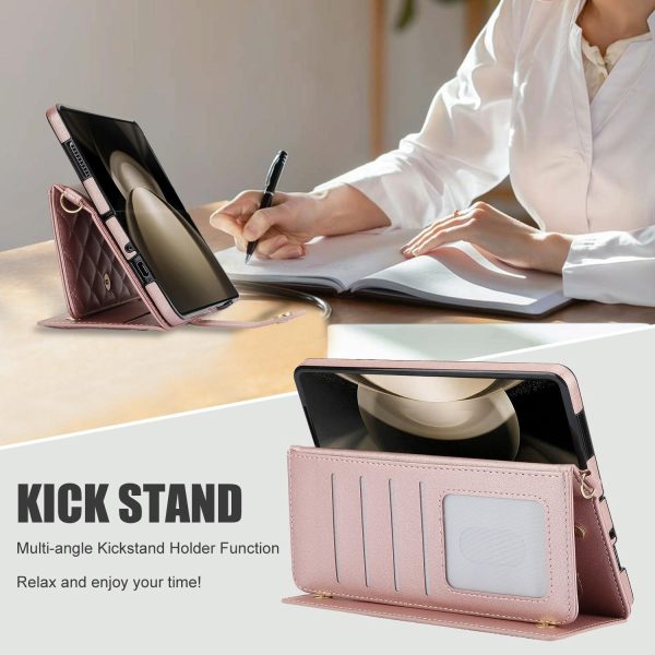 For Samsung Galaxy z Fold4 5G Multifunctional Rhombic Leather Crossbody Phone Case - White - Image 8