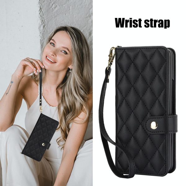 For Samsung Galaxy z Fold4 5G Multifunctional Rhombic Leather Crossbody Phone Case - White - Image 11