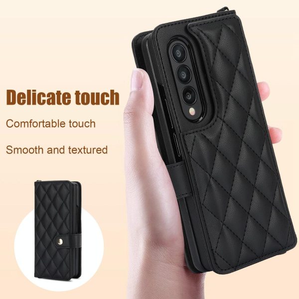 For Samsung Galaxy z Fold4 5G Multifunctional Rhombic Leather Crossbody Phone Case - White - Image 12