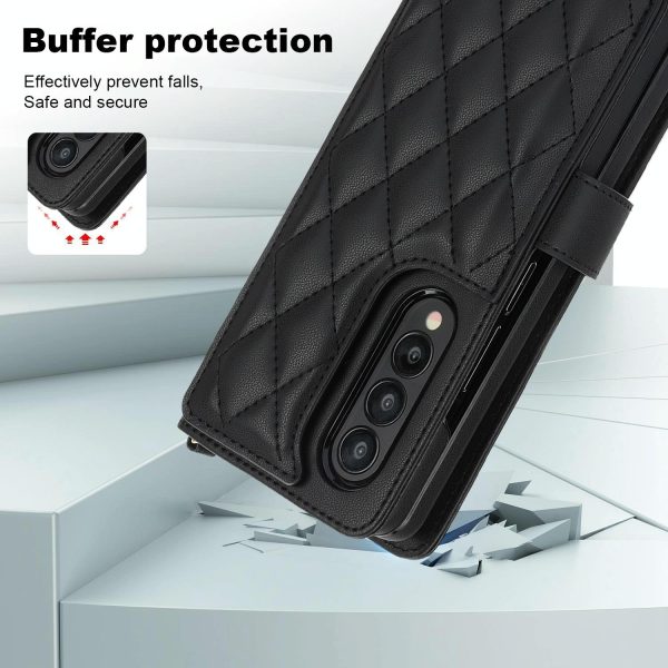 For Samsung Galaxy z Fold4 5G Multifunctional Rhombic Leather Crossbody Phone Case - White - Image 14