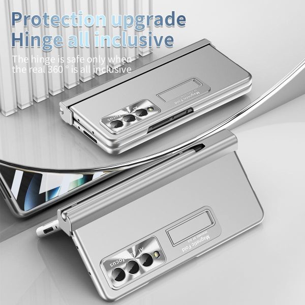 Foldable Phone Case with Pen Slot for Samsung Galaxy z Fold 4 - Electroplated - Pink - Image 3