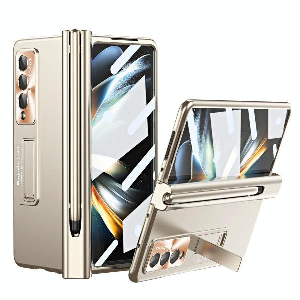 Foldable Phone Case with Pen Slot for Samsung Galaxy z Fold 4 - Electroplated - Pink - Image 8