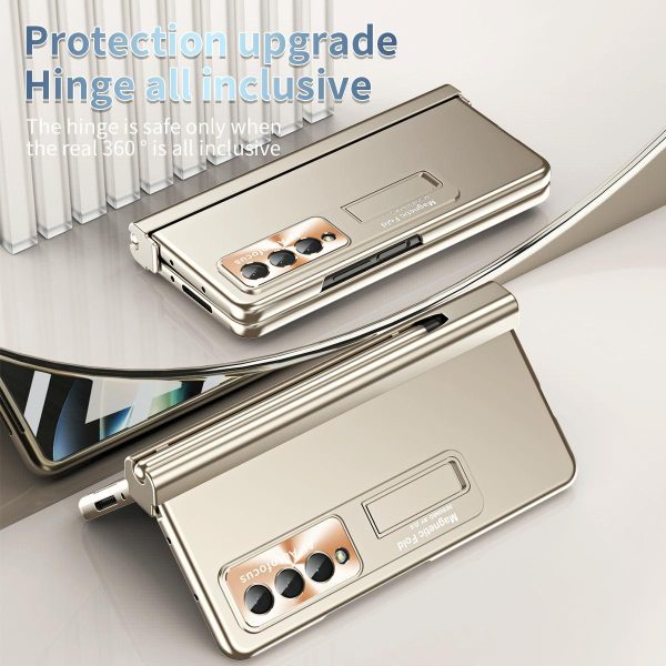 Foldable Phone Case with Pen Slot for Samsung Galaxy z Fold 4 - Electroplated - Pink - Image 9