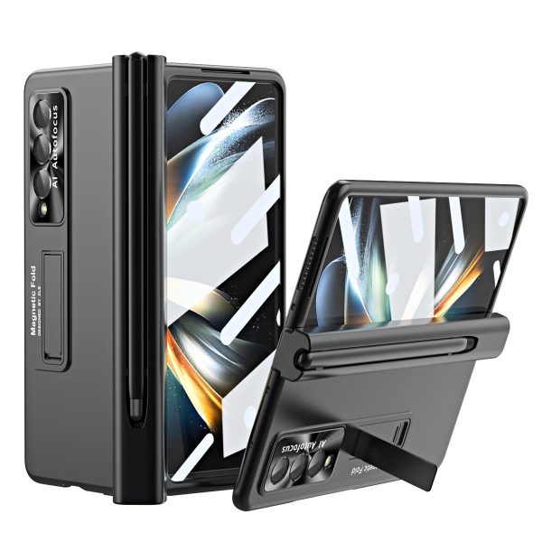 Foldable Phone Case with Pen Slot for Samsung Galaxy z Fold 4 - Electroplated - Pink - Image 14