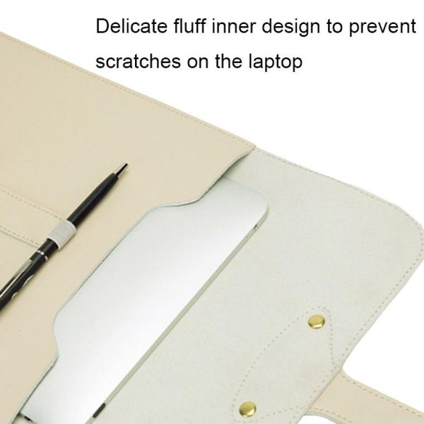 3-in-1 Waterproof Leather Laptop Liner Bag - 14 Inches - Light Grey - Image 5