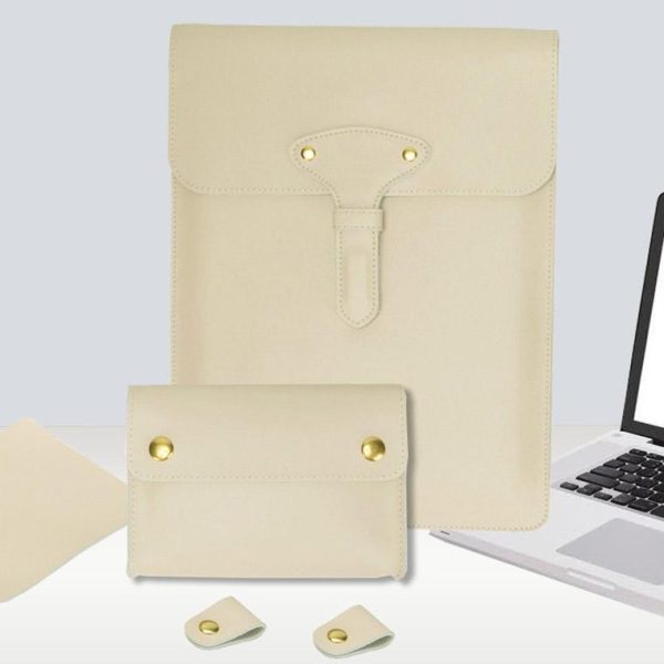 3-in-1 Waterproof Leather Laptop Liner Bag - 14 Inches - Light Grey - Image 8