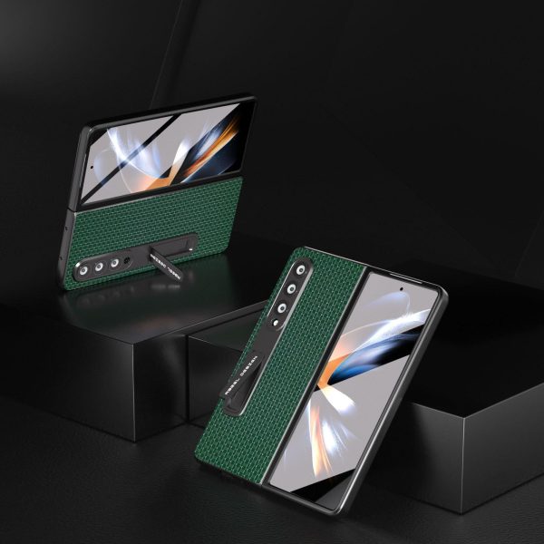 Premium Leather Phone Case with Holder for Samsung Galaxy z Fold 4 / 5g - Luxury Design - Night Green - Image 4