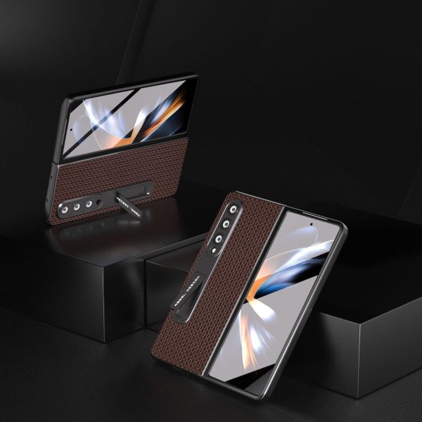 Premium Leather Phone Case with Holder for Samsung Galaxy z Fold 4 / 5g - Luxury Design - Night Green - Image 9
