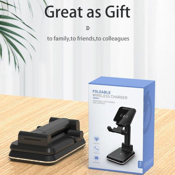 Portable 2 In 1 Wireless Charging Stand Double Charge - Black - Image 9
