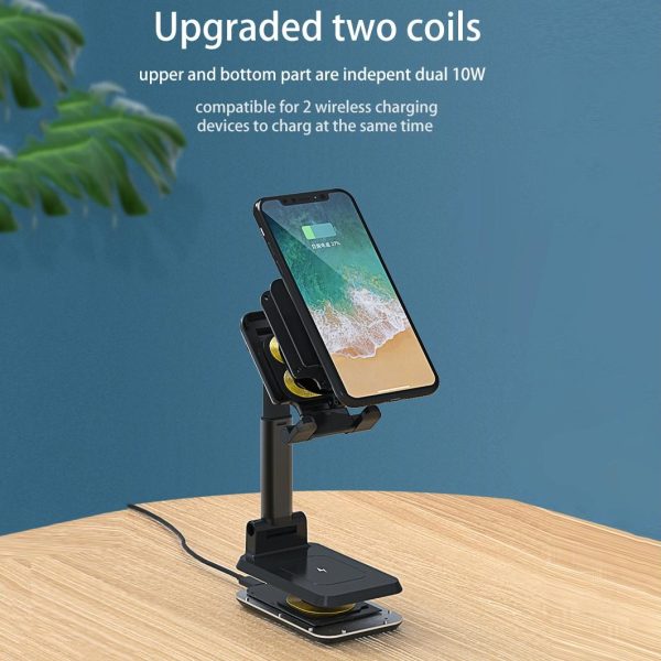 Portable 2 In 1 Wireless Charging Stand Double Charge - Black - Image 12