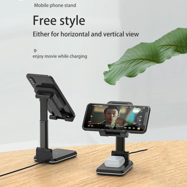 Portable 2 In 1 Wireless Charging Stand Double Charge - Black - Image 13