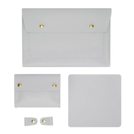 Waterproof Leather Laptop Liner Bag - 15 Inches 3-in-1 Design - Light Grey