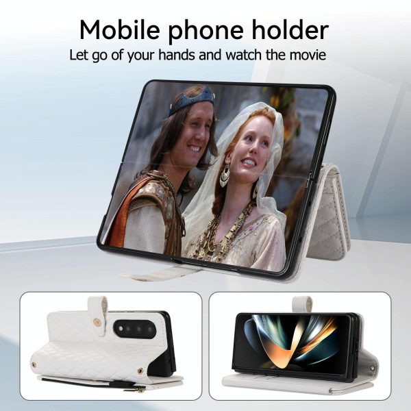 Foldable Diamond Lattice Phone Case for Samsung Galaxy z Fold 4 - White - Image 13