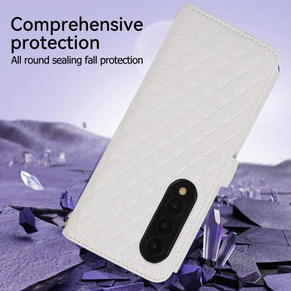 Foldable Diamond Lattice Phone Case for Samsung Galaxy z Fold 4 - White - Image 14