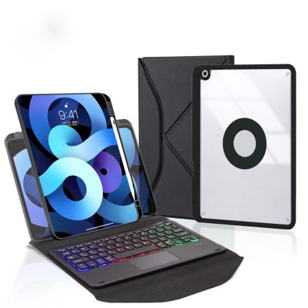 Bluetooth Keyboard Leather Case For Ipad 10.2 - Touchpad Backlight Pen Slot - 2021 / 2020 / 2019 - Black