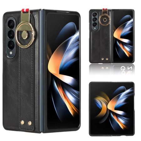 For Samsung Galaxy z Fold4 5G Leather Wristband Phone Case - Back Cover - Black