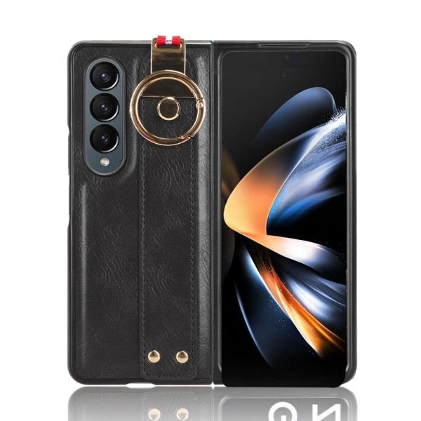 For Samsung Galaxy z Fold4 5G Leather Wristband Phone Case - Back Cover - Black - Image 8