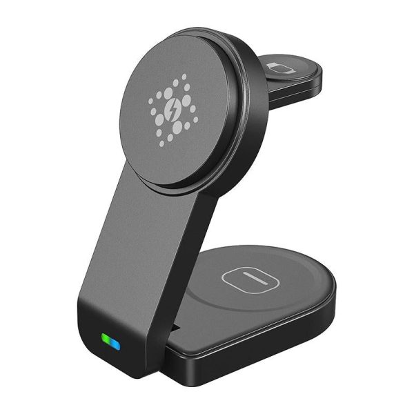 3 In 1 Foldable Magnetic Wireless Charger With Phone Holder Au Plug - White - Image 3