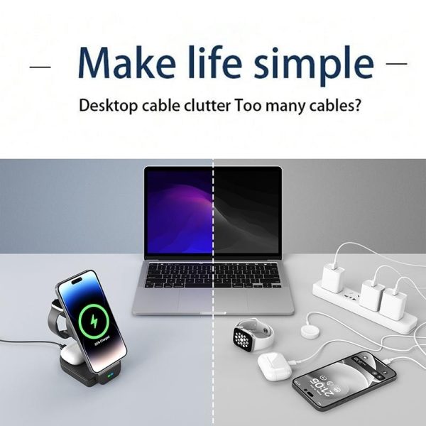 3 In 1 Foldable Magnetic Wireless Charger With Phone Holder Au Plug - White - Image 4