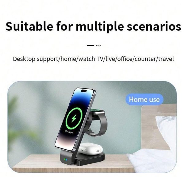 3 In 1 Foldable Magnetic Wireless Charger With Phone Holder Au Plug - White - Image 6
