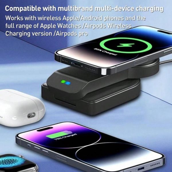 3 In 1 Foldable Magnetic Wireless Charger With Phone Holder Au Plug - White - Image 7
