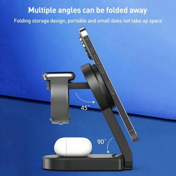 3 In 1 Foldable Magnetic Wireless Charger With Phone Holder Au Plug - White - Image 8