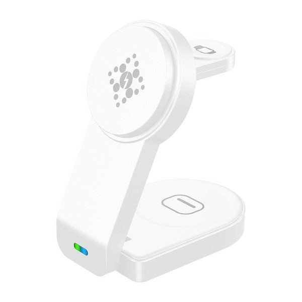 3 In 1 Foldable Magnetic Wireless Charger With Phone Holder Au Plug - White - Image 10