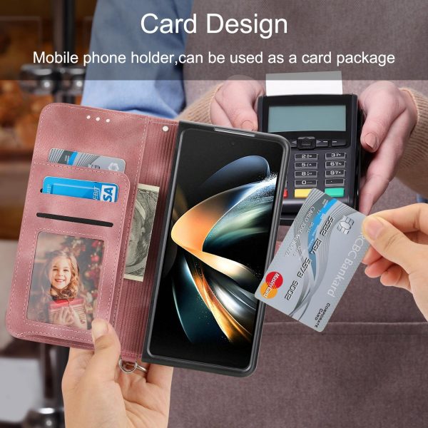 Floral Leather Phone Wallet for Samsung Galaxy z Fold 4 - Embossed - Black - Image 7