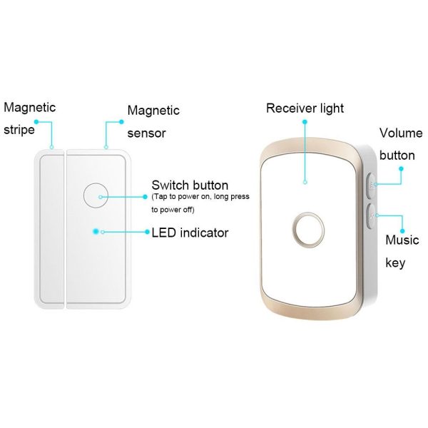 Smart Wireless Doorbell Alarm With 3 Split Type Door Sensors - Gold - Image 5