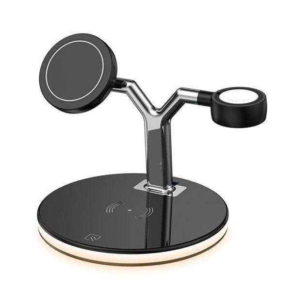 15W 3 In 1 Magnetic Wireless Charger For Phones Watches And Airpods With Led Light - Black - Image 3