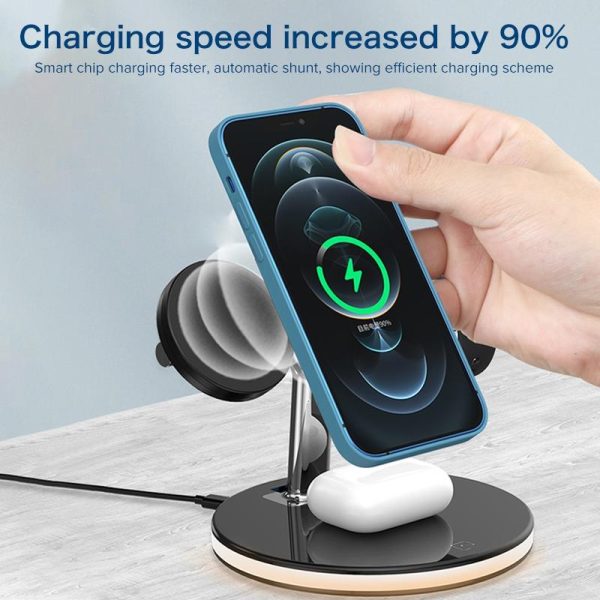 15W 3 In 1 Magnetic Wireless Charger For Phones Watches And Airpods With Led Light - Black - Image 4