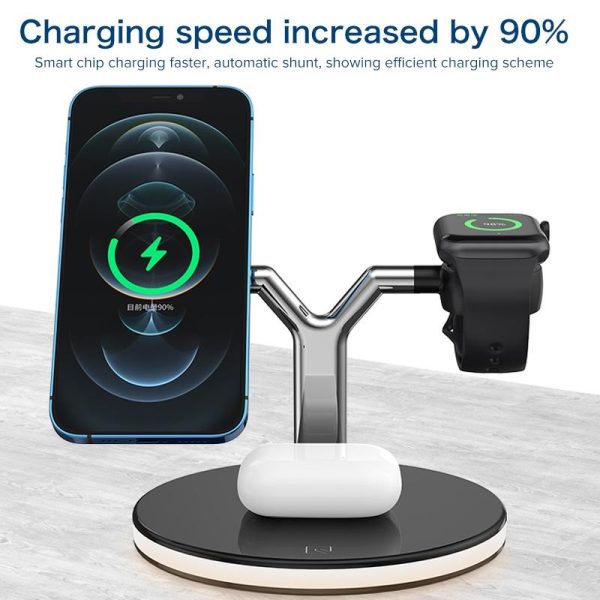 15W 3 In 1 Magnetic Wireless Charger For Phones Watches And Airpods With Led Light - Black - Image 5