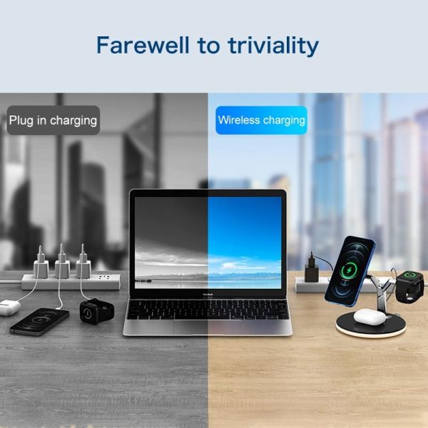 15W 3 In 1 Magnetic Wireless Charger For Phones Watches And Airpods With Led Light - Black - Image 6