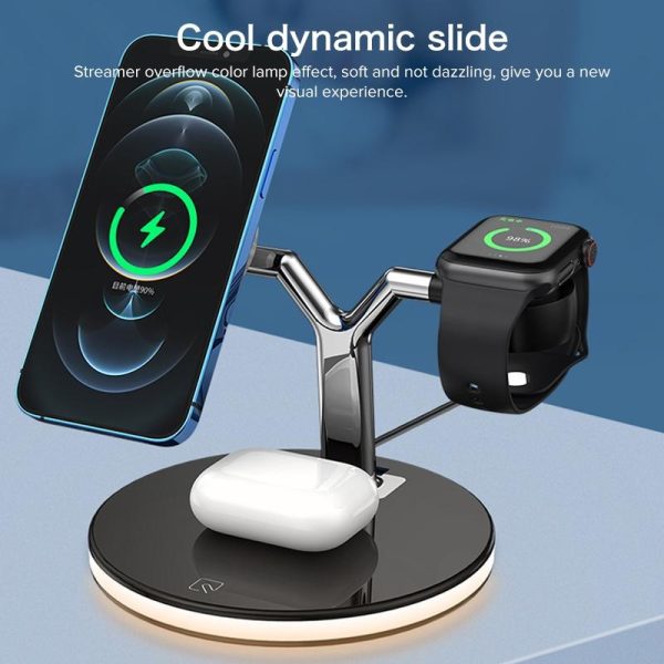 15W 3 In 1 Magnetic Wireless Charger For Phones Watches And Airpods With Led Light - Black - Image 7