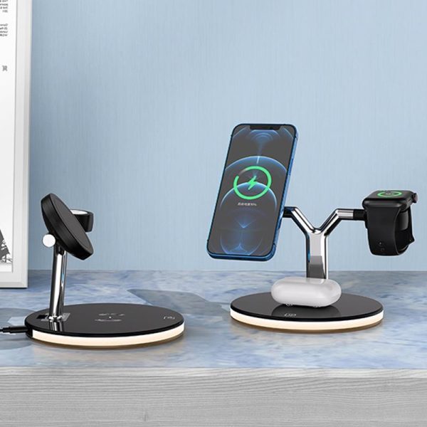 15W 3 In 1 Magnetic Wireless Charger For Phones Watches And Airpods With Led Light - Black - Image 10