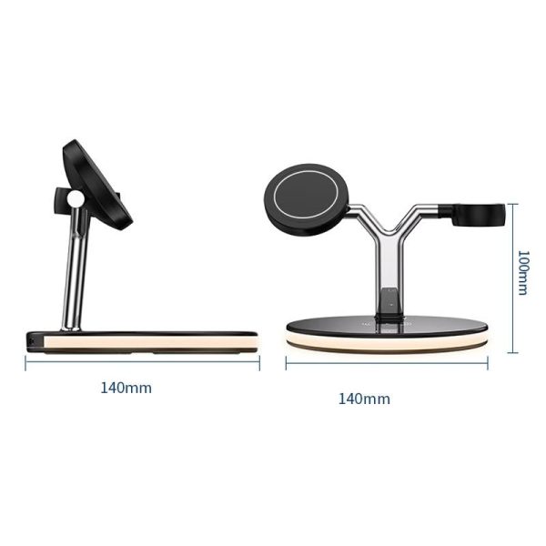 15W 3 In 1 Magnetic Wireless Charger For Phones Watches And Airpods With Led Light - Black - Image 12