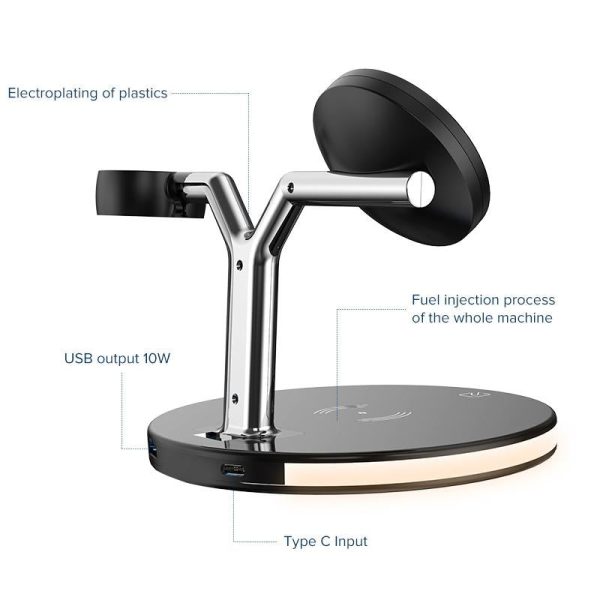 15W 3 In 1 Magnetic Wireless Charger For Phones Watches And Airpods With Led Light - Black - Image 13