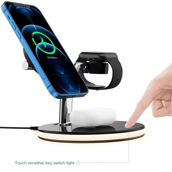 15W 3 In 1 Magnetic Wireless Charger For Phones Watches And Airpods With Led Light - Black - Image 15