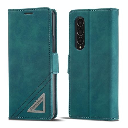 Leather Dual Side Buckle Phone Cover for Samsung Galaxy z Fold 4 - Dark Cyan