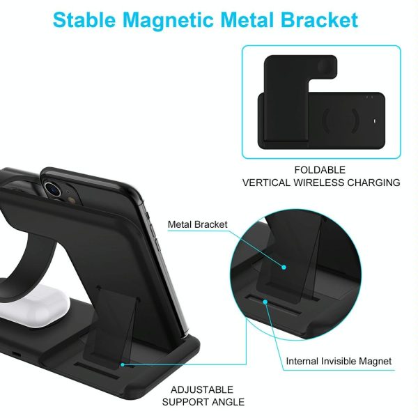 4 In 1 Wireless Charger Stand For Iphone Apple Watch Airpods Dual Phone Charging Black - Image 6